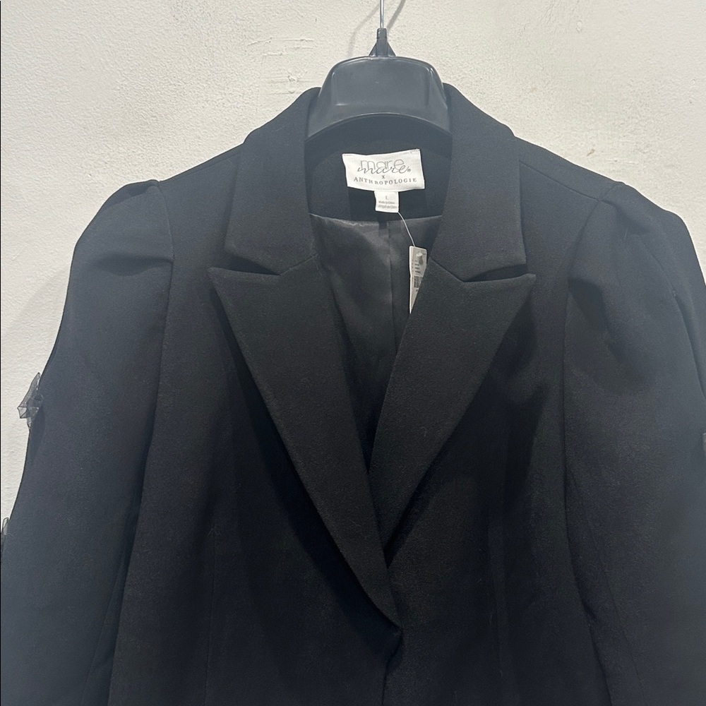 Anthropologie‎ Mare Mare Tulle Bow-Sleeve Blazer Jacket Black Size large NWT - Picture 6 of 14